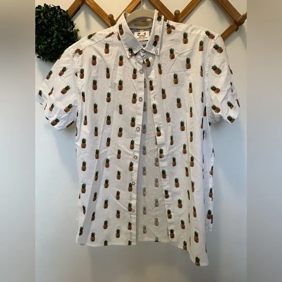 Cactus Man Ricky Singh Shirts | Sale- Cactus Man Ricky Singh Pineapple Button Down Short Sleeve Shirt Fbdrmcl | Color: White/Yellow | Size: M |